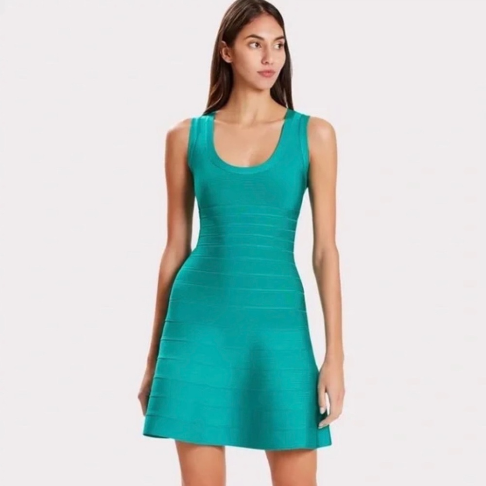 Herve Ledger Fit and Flare Mini Dress in Turquoise NWT Size XS